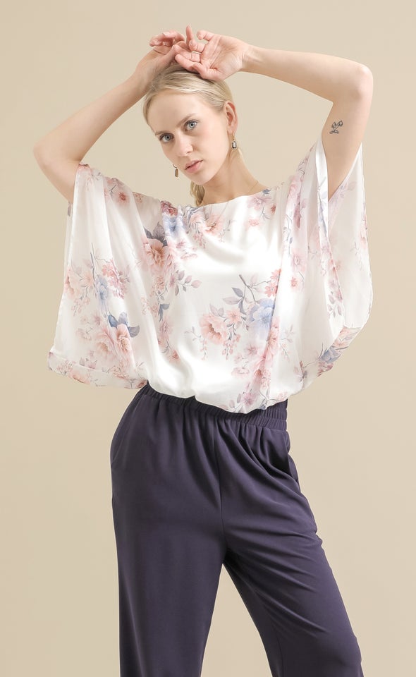 Chiffon Floral Kaftan Top Cream/floral