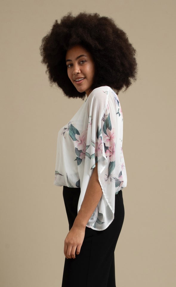 Chiffon Floral Kaftan Top Cream/floral