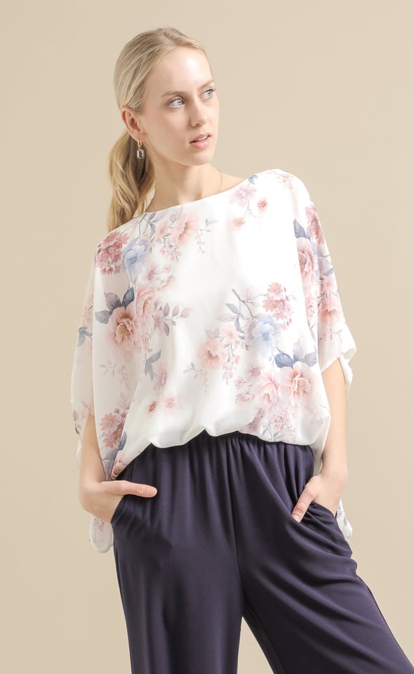 Chiffon Floral Kaftan Top Cream/floral