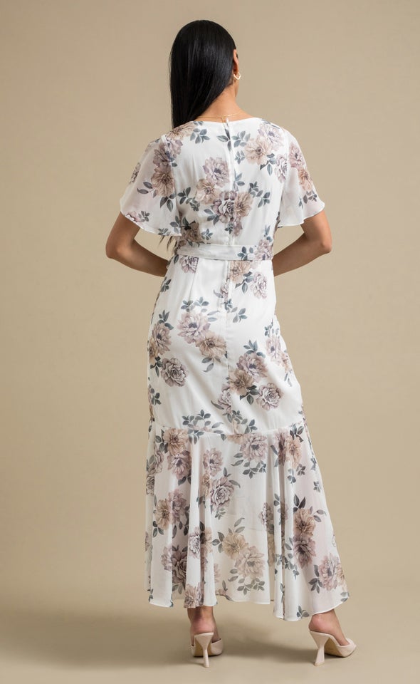 Chiffon Flutter Floaty Wrap Maxi Cream/floral