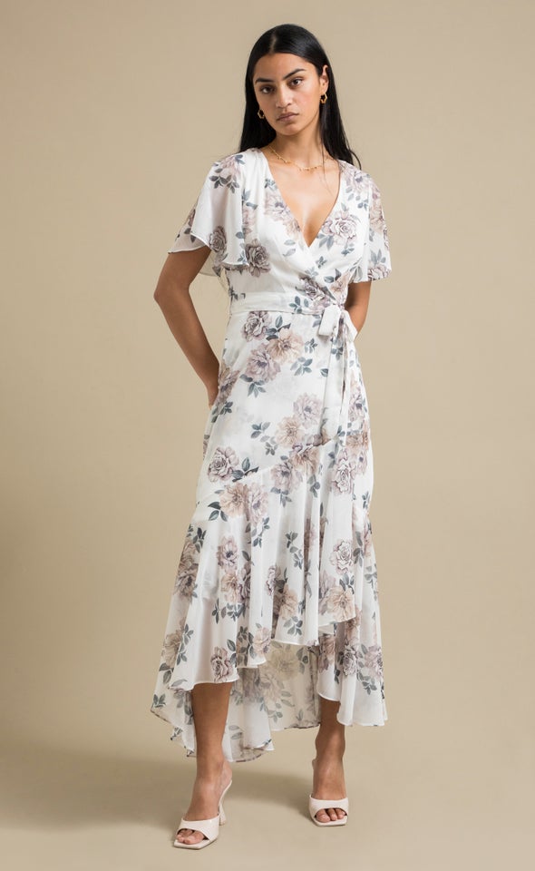 Chiffon Flutter Floaty Wrap Maxi Cream/floral