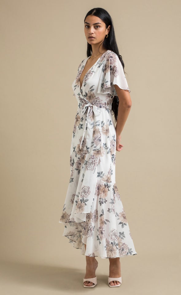 Chiffon Flutter Floaty Wrap Maxi Cream/floral