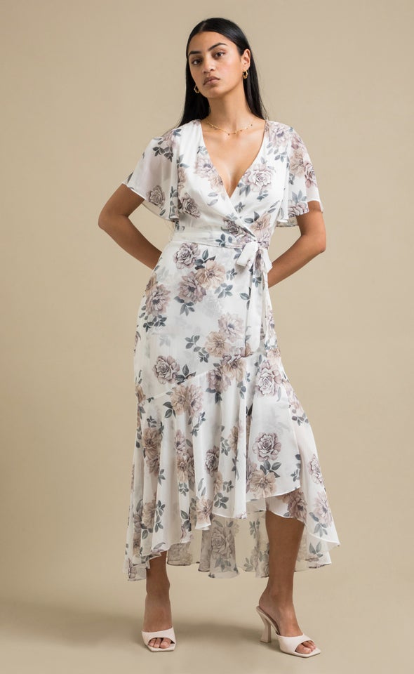 Chiffon Flutter Floaty Wrap Maxi Cream/floral