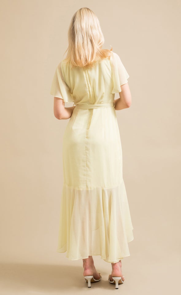 Chiffon Flutter Floaty Wrap Maxi Lemon