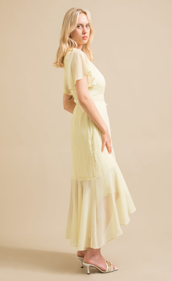 Chiffon Flutter Floaty Wrap Maxi Lemon