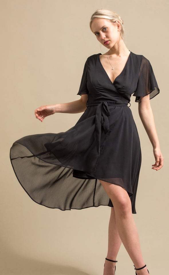 Chiffon Flutter Hi Low Dress Black