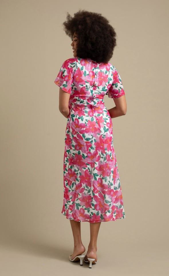 Chiffon Flutter Midi Dress Cream/pink Floral