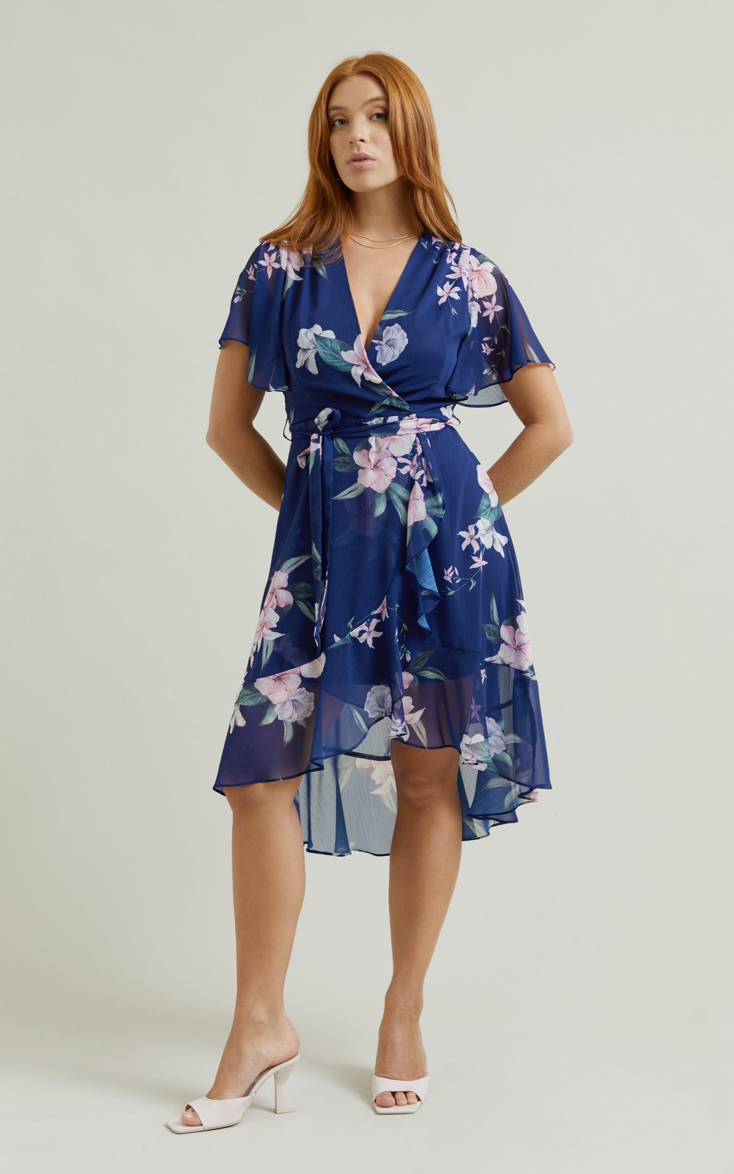 Chiffon wrap cheap midi dress