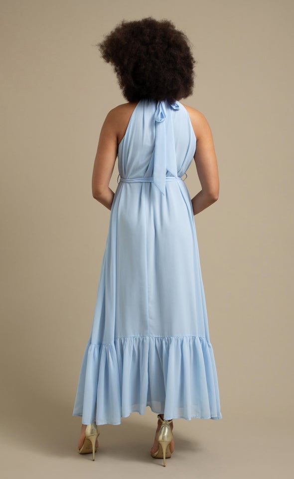 Chiffon Halter Floaty Maxi Ice Blue