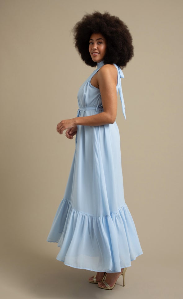 Chiffon Halter Floaty Maxi Ice Blue