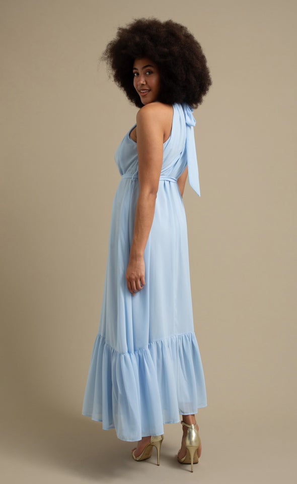 Chiffon Halter Floaty Maxi Ice Blue