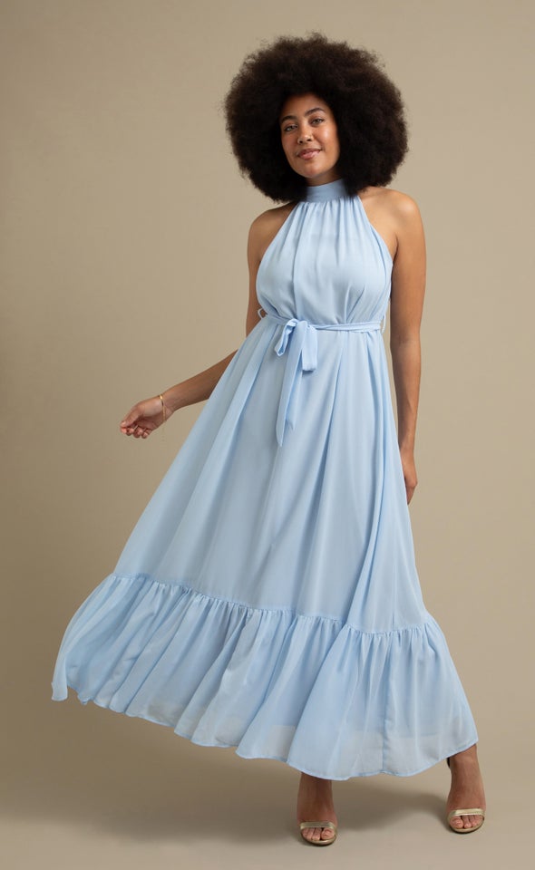 Chiffon Halter Floaty Maxi Ice Blue