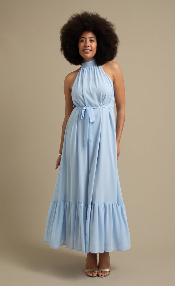 Chiffon Halter Floaty Maxi Ice Blue