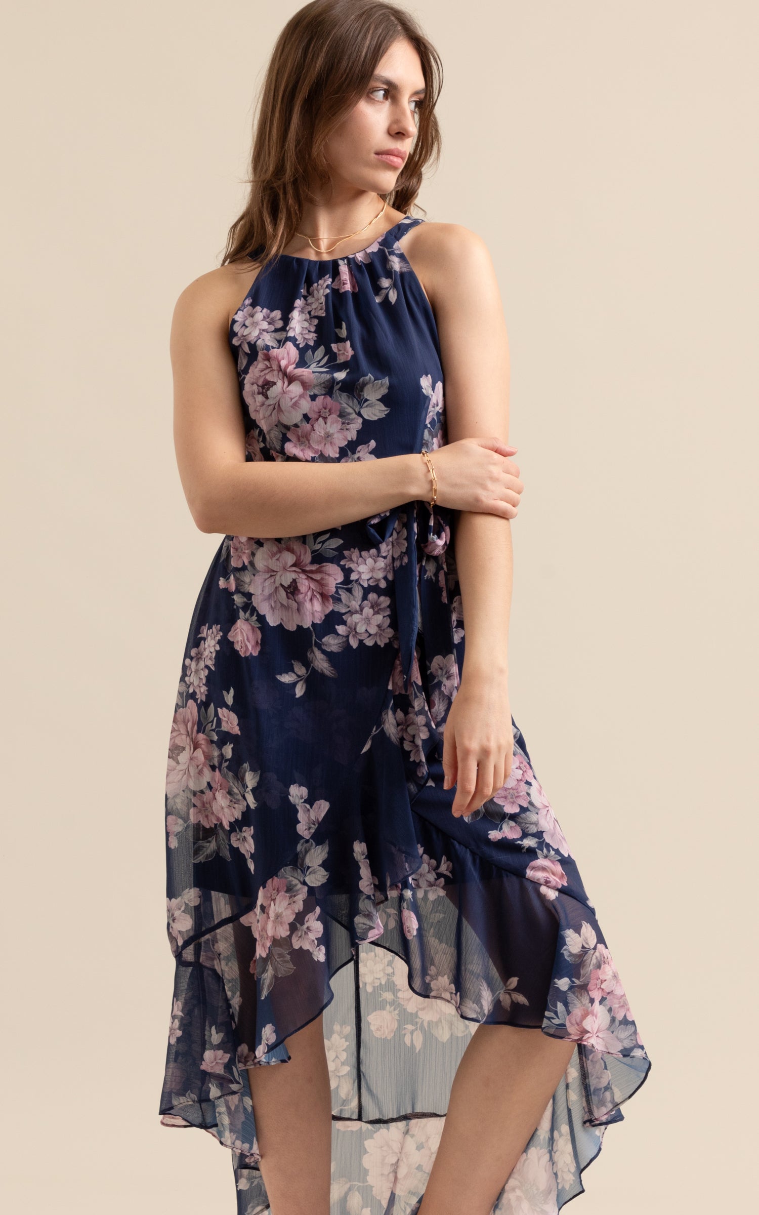 Navy floral store high low dress