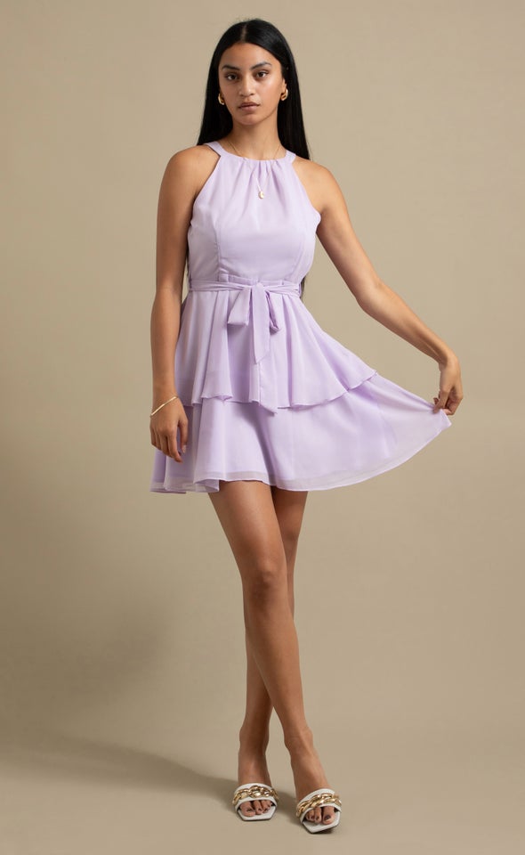 Chiffon Halter Layered Skirt Dress Lilac