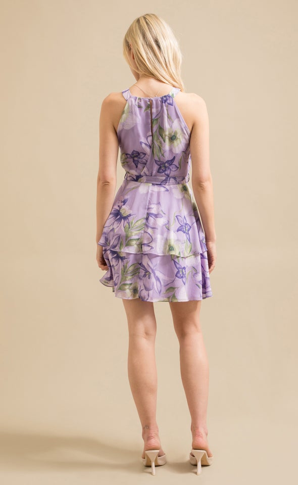 Chiffon Halter Layered Skirt Dress Lilac/floral