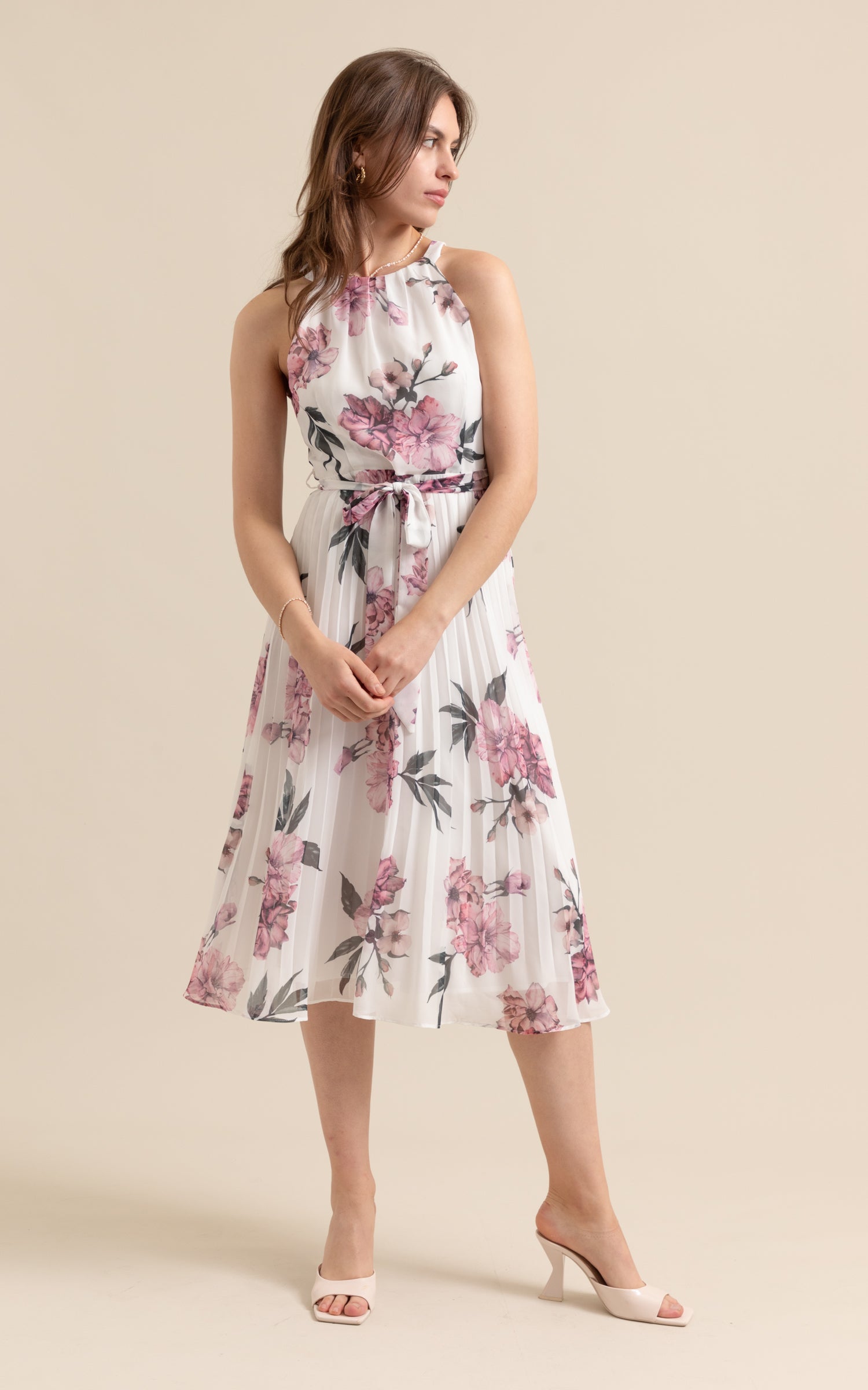 Chiffon pleated clearance midi dress