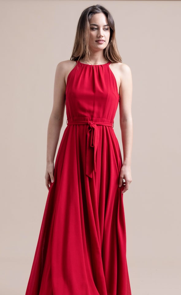 Chiffon Halter Tie Waist Gown | Pagani