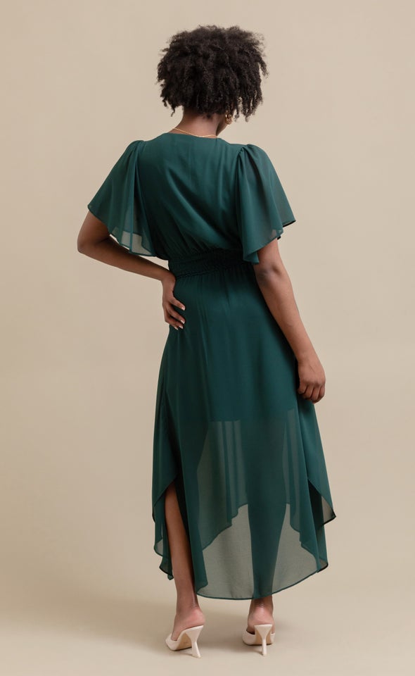 Chiffon Handkerchief Hem Maxi Emerald