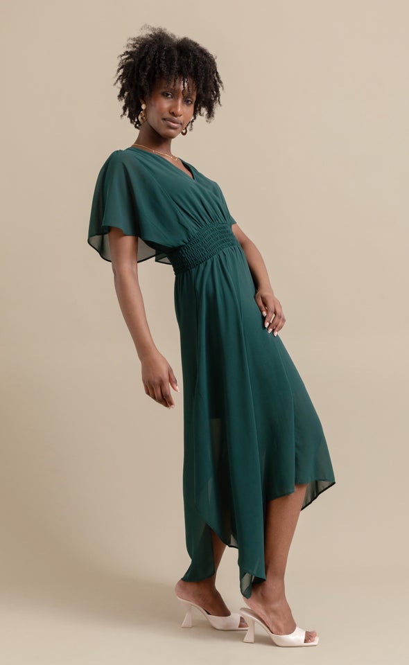 Chiffon Handkerchief Hem Maxi Emerald