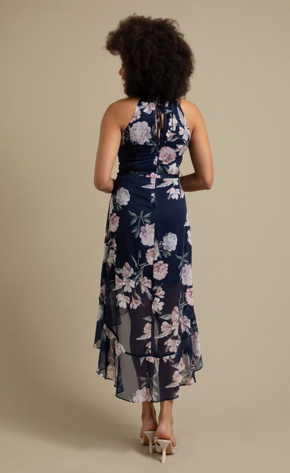 Chiffon High Neck Maxi Navy/floral