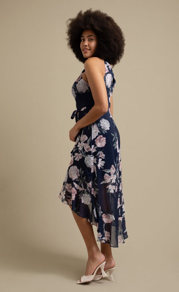 Chiffon High Neck Maxi Navy/floral