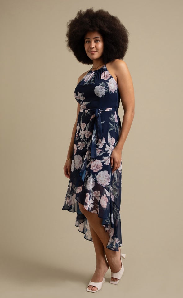 Chiffon High Neck Maxi Navy/floral