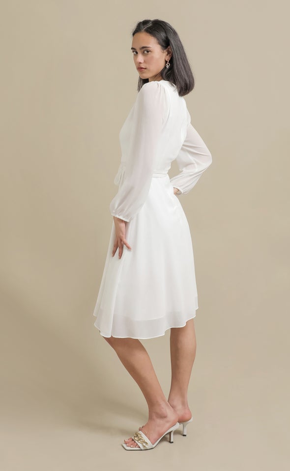 Chiffon Long Sleeve Skater Dress Cream