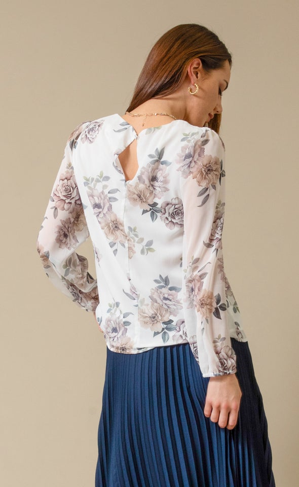 Chiffon LS Shell Top Cream/floral