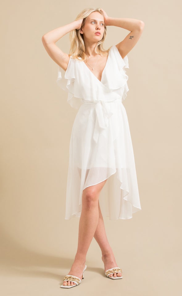 Chiffon Open Sleeve Dress Cream