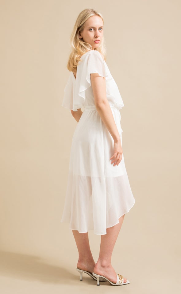 Chiffon Open Sleeve Dress Cream