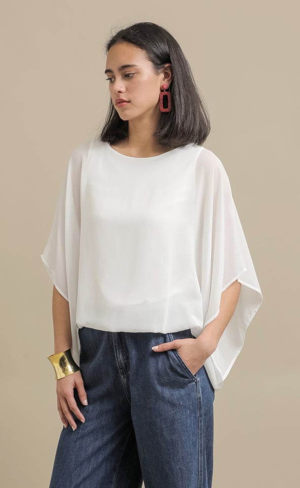 Chiffon Plain Kaftan Top Cream