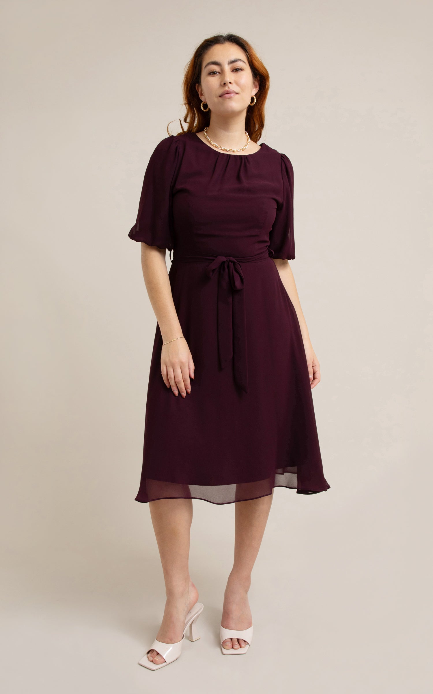 Chiffon skater clearance dress with sleeves