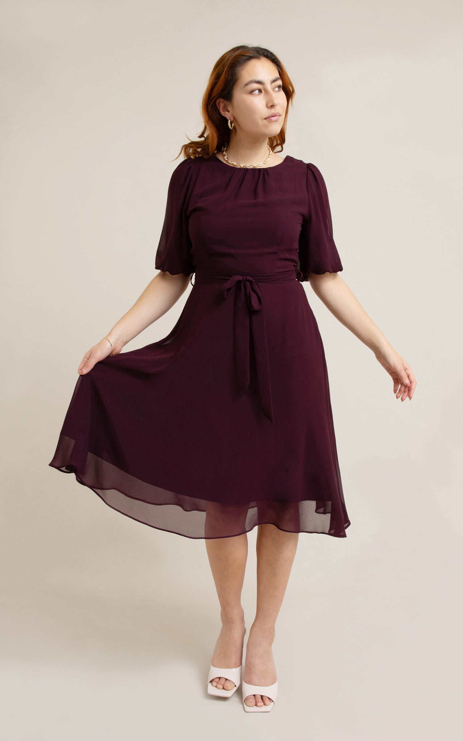 Chiffon Puff Sleeve Skater Dress Pagani