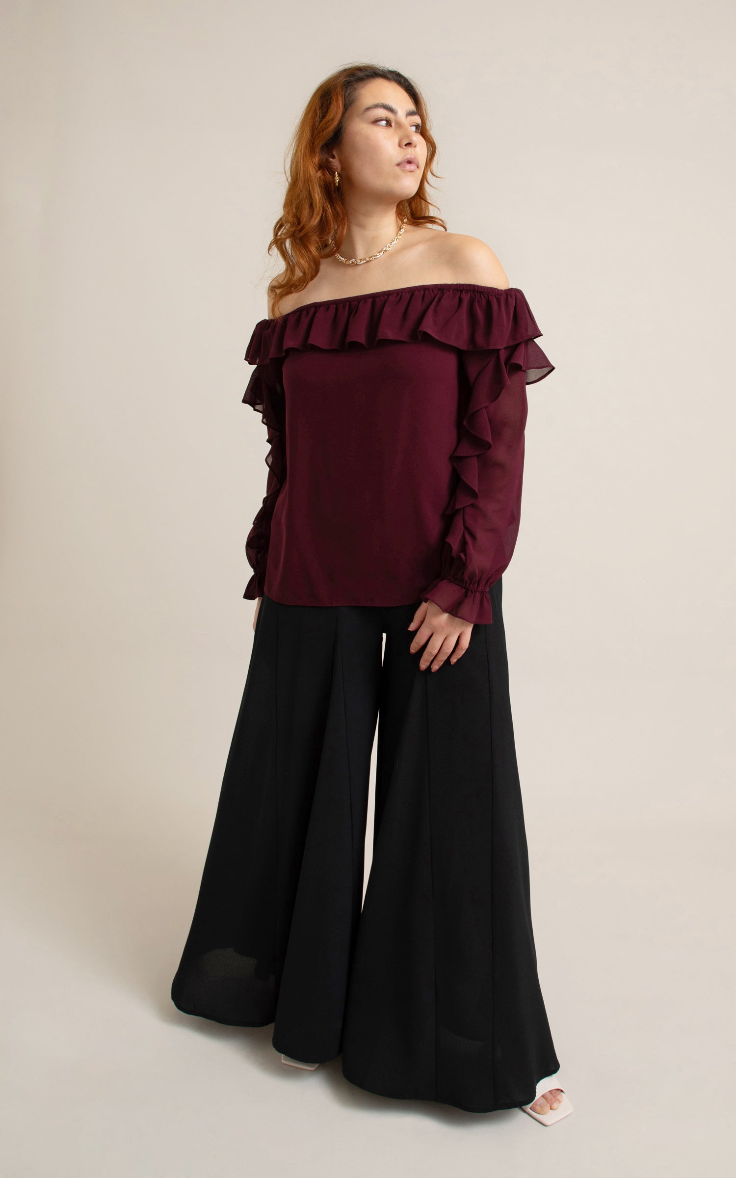 Chiffon Ruffle Off Shoulder Top Pagani