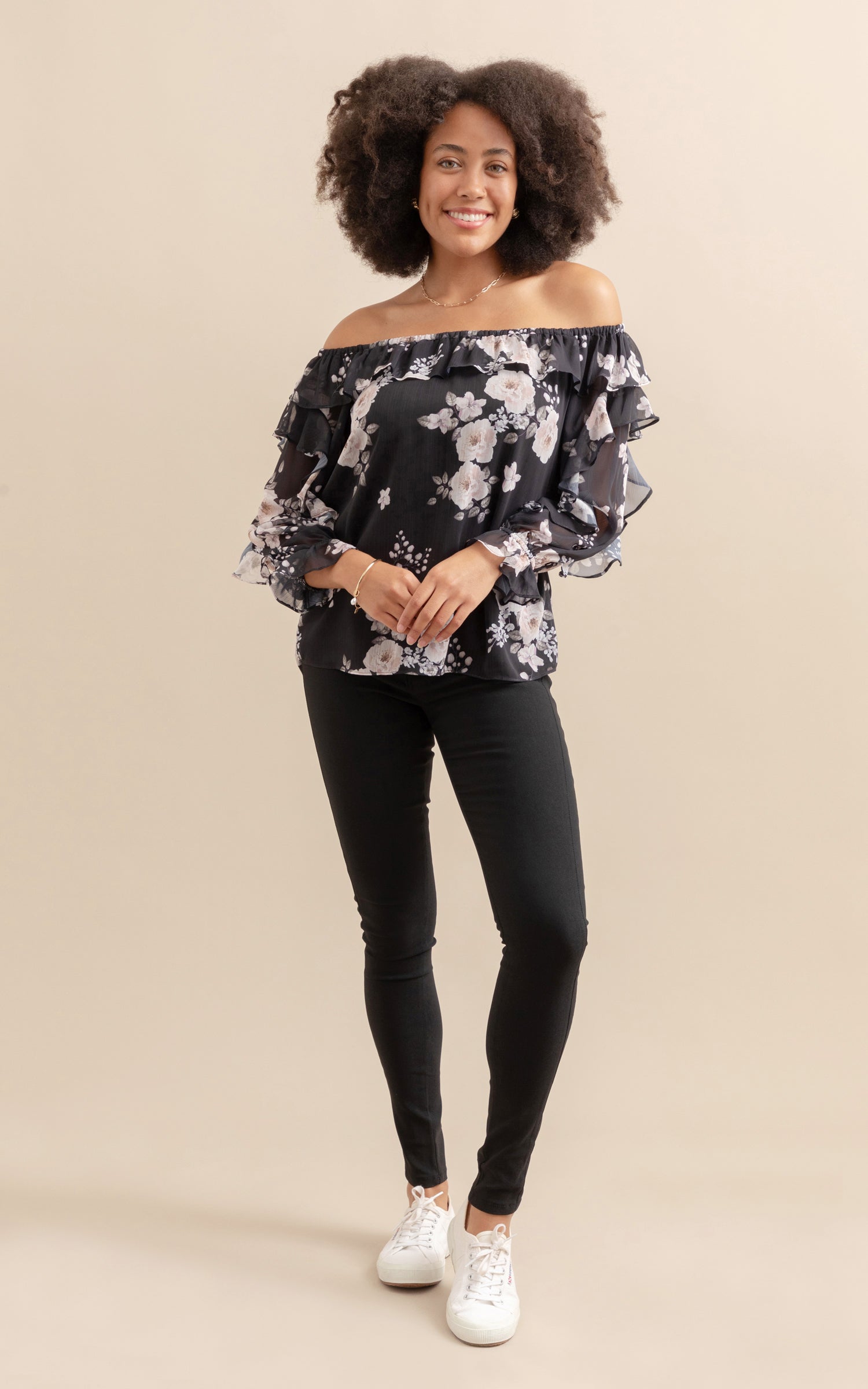 Chiffon Ruffle Off Shoulder Top Pagani