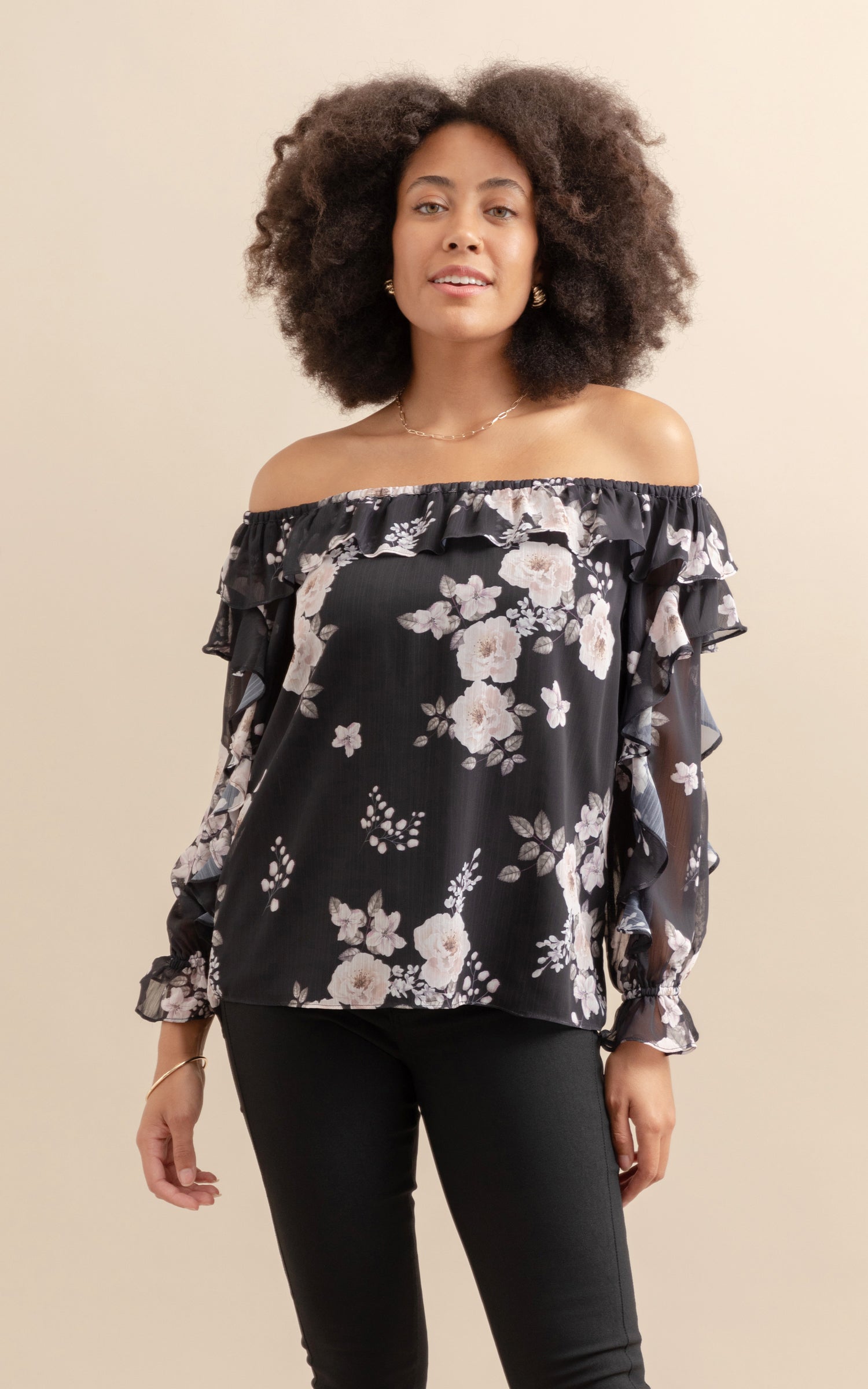 Black floral off the shoulder top deals