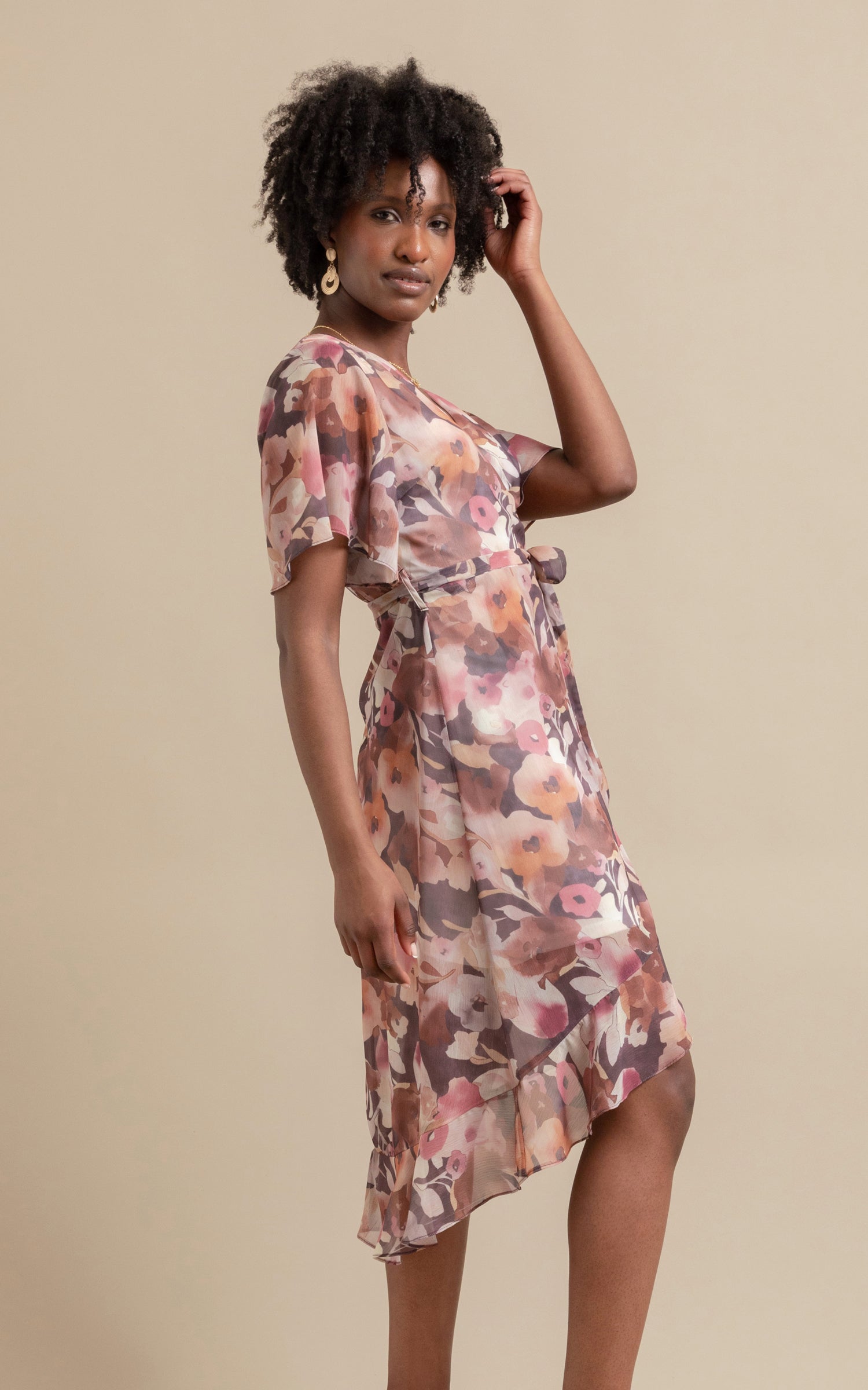 Ruffle wrap midi dress online