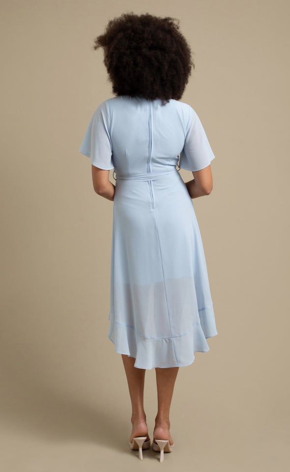 Chiffon Ruffle Wrap Midi Dress Soft Blue