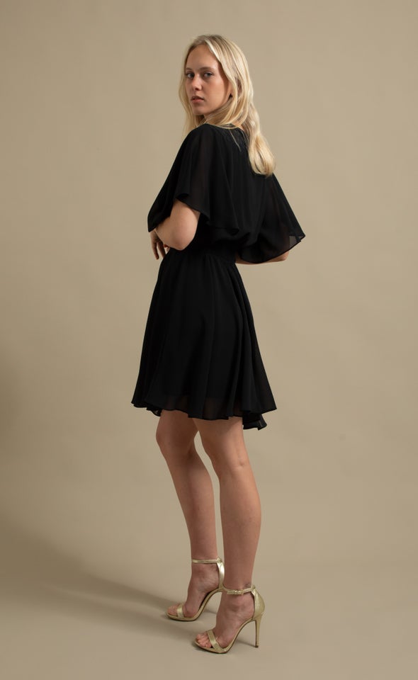 Chiffon Shirred Waist SS Dress Black