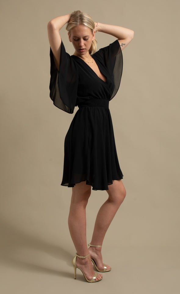 Chiffon Shirred Waist SS Dress Black