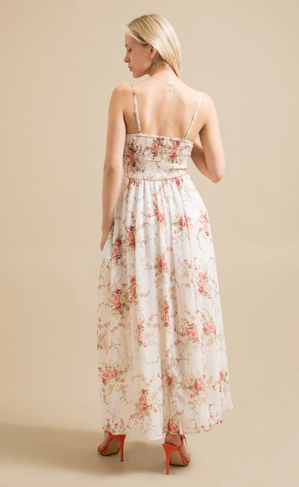 Chiffon Sweetheart Fishtail Maxi Cream/floral