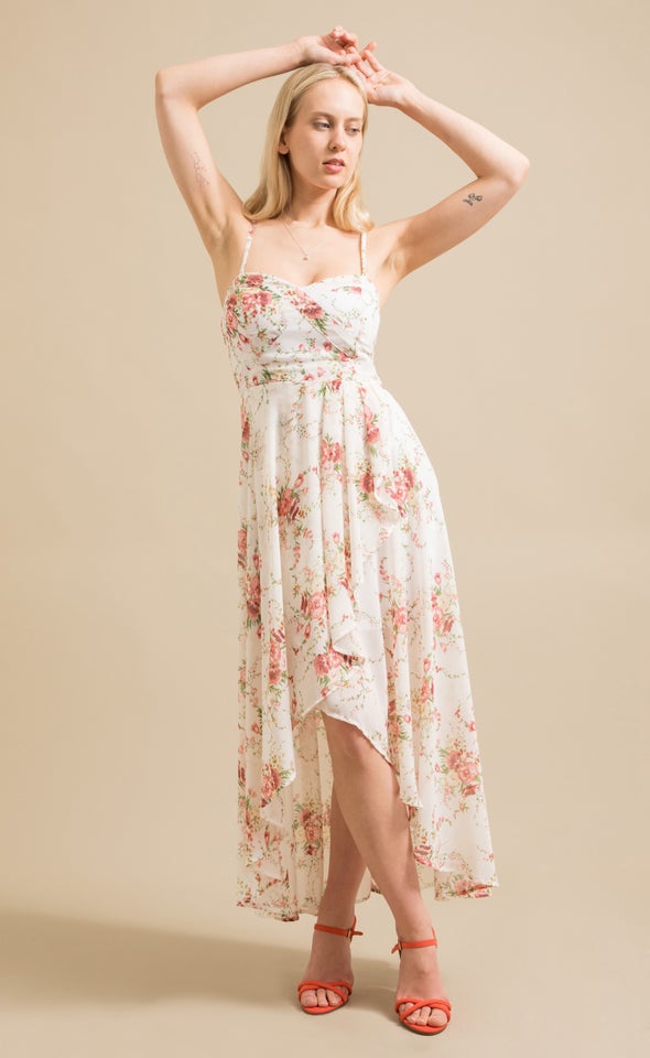 Chiffon Sweetheart Fishtail Maxi Cream/floral