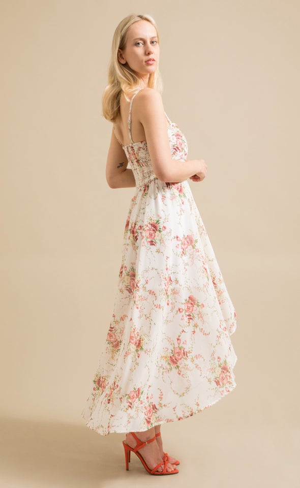 Chiffon Sweetheart Fishtail Maxi Cream/floral