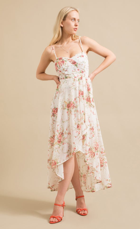 Chiffon Sweetheart Fishtail Maxi Cream/floral