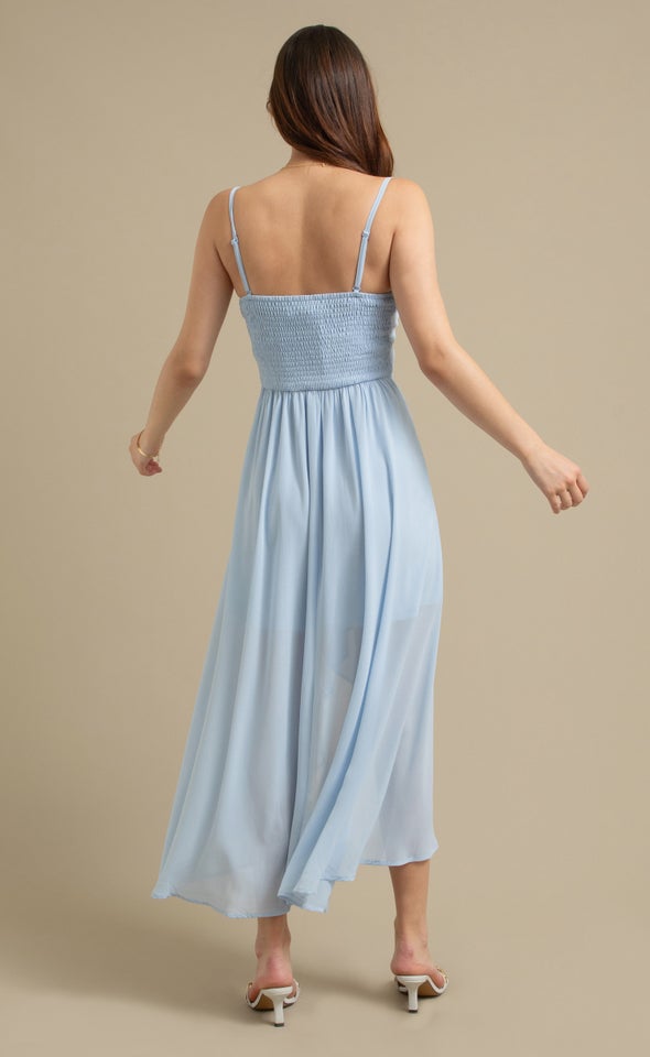 Chiffon Sweetheart Fishtail Maxi Soft Blue