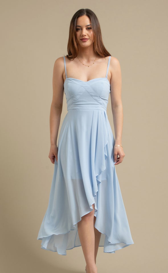 Chiffon Sweetheart Fishtail Maxi Soft Blue