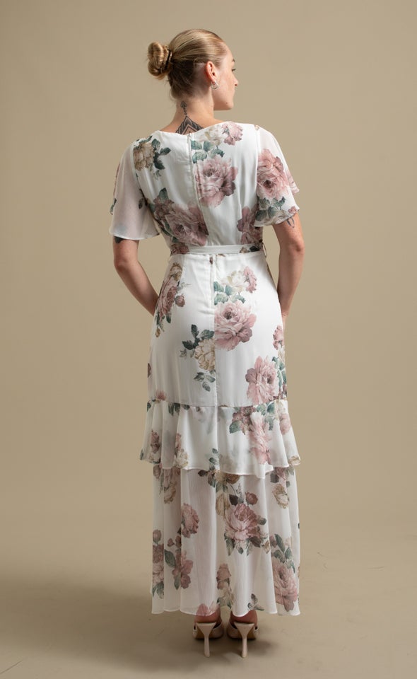 Chiffon Tier Ruffle Wrap Maxi Cream/blush Floral