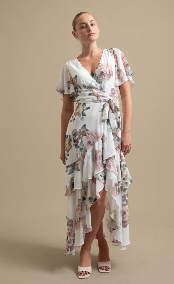 Chiffon Tier Ruffle Wrap Maxi Cream/blush Floral