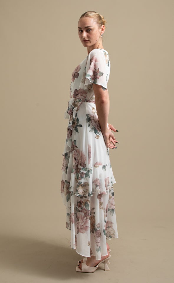 Chiffon Tier Ruffle Wrap Maxi Cream/blush Floral